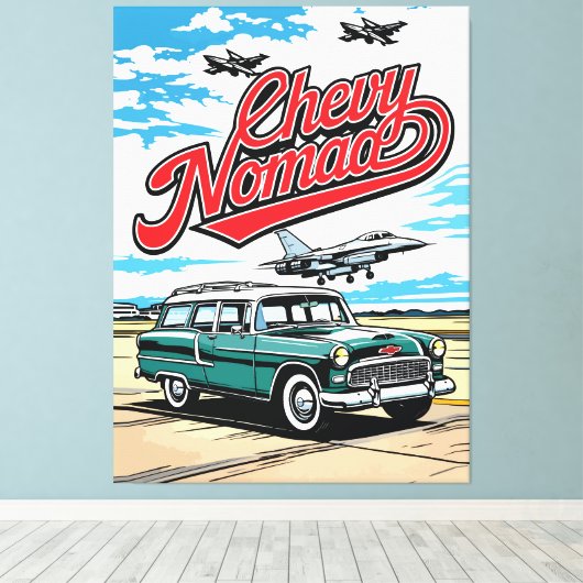 Retro Classic Wagon Sky Pop Art Illustration Print (Insitu (Houten vloer))