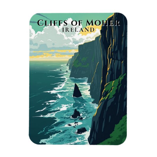 Retro Cliffs of Moher Ireland Landschapsreizen Magneet (Verticaal)
