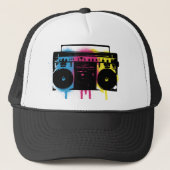 Retro CMYK Boombox Grafitti Spray Paint Design Trucker Pet (Voorkant)