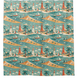 Retro Coastal Beach Douchegordijn