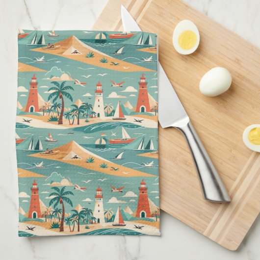 Retro Coastal Keuken Handdoek (Quarter Fold)