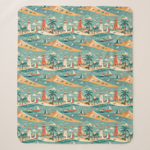 Retro Coastal Lighthouse Sherpa Blanket Deken