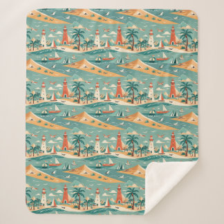 Retro Coastal Lighthouse Sherpa Blanket Deken