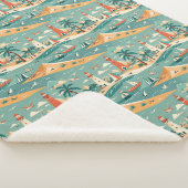 Retro Coastal Lighthouse Sherpa Blanket Deken (3/4)