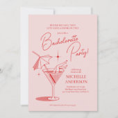 Retro Cocktail Bachelorette Party Uitnodiging (Voorkant)