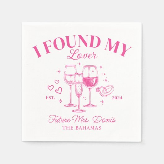 Retro Cocktail Bachelorette roze papier Servet (Voorkant)