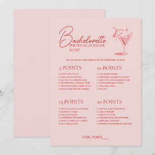 Retro Cocktail Bachelorette Spel Scavenger Hunt Kaart