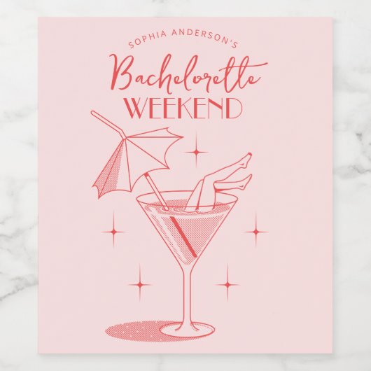 Retro Cocktail Bachelorette Weekend Route Wijn Etiket (Enkel label)