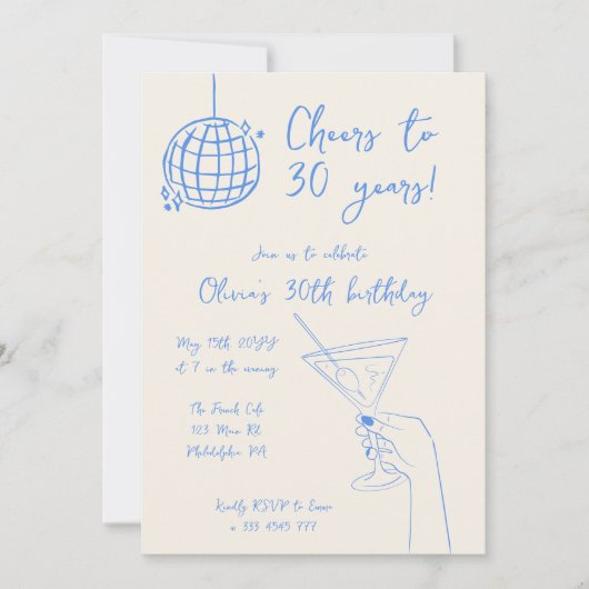 Retro Cocktail Birthday Party striped invitation (Devant)