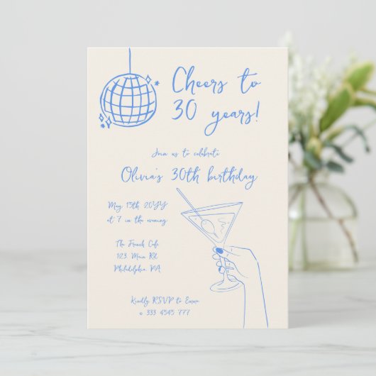 Retro Cocktail Birthday Party striped invitation (Debout devant)