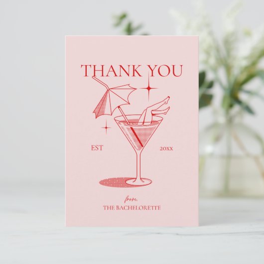 Retro Cocktail Jubileumfeest voor de Bruid Bedankkaart (Staand voorkant)