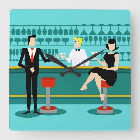 Retro Cocktail Lounge Horloge Mur Acrylique (Recto)