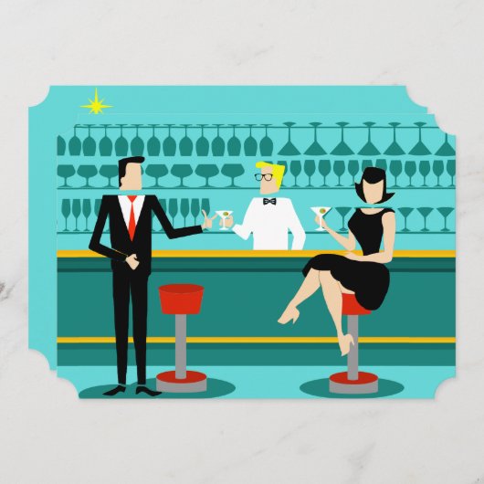 Retro Cocktail Lounge-uitnodiging Kaart (Voorkant / Achterkant)