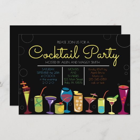 RETRO COCKTAIL PARTY BUBBLES Party Invitation (Devant / Derrière)