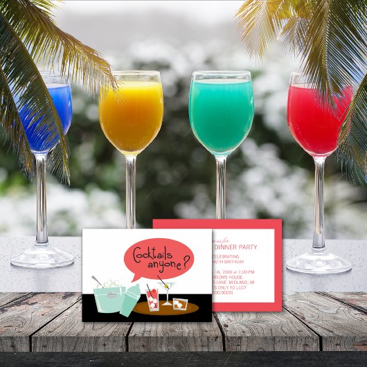Retro Cocktail Party-uitnodigingen Kaart