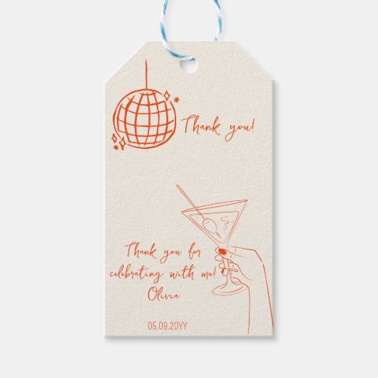Retro Cocktail Verjaardagsfeestje fancy dank u Cadeaulabel (Voorkant)