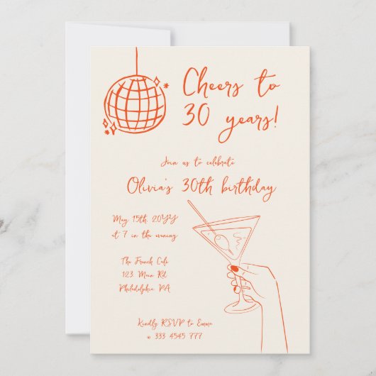 Retro Cocktail verjaardagsfeestuitnodiging Kaart (Voorkant)
