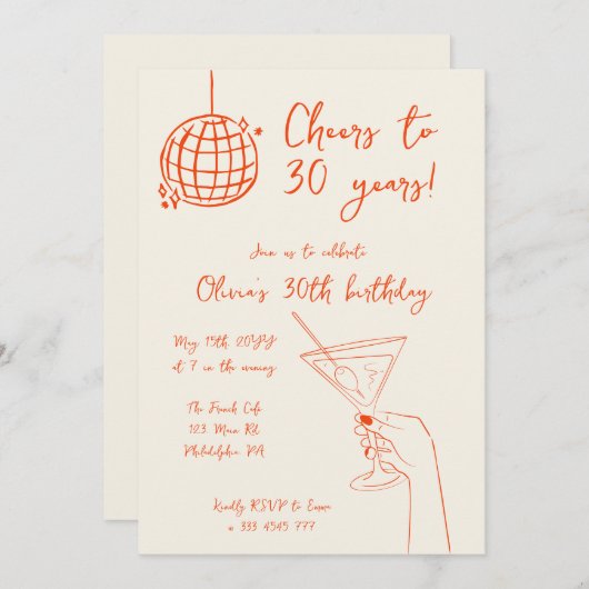 Retro Cocktail verjaardagsfeestuitnodiging Kaart (Voorkant / Achterkant)