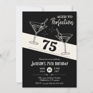 Retro cocktail zwart & wit martini 75e verjaardag kaart