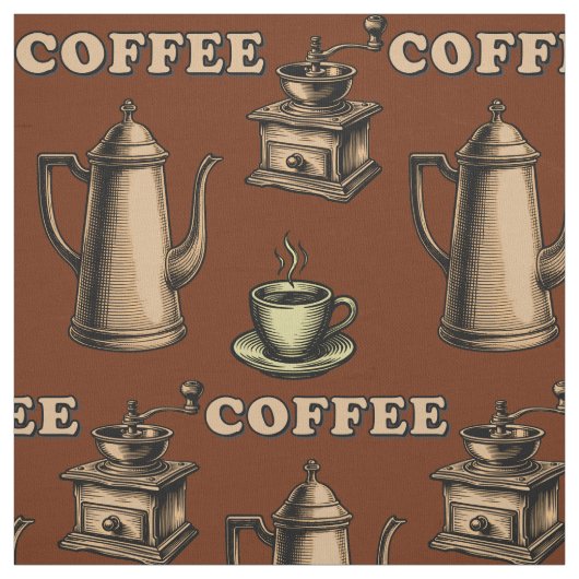 Retro Coffee Cafe Pattern Stof (Swatch)