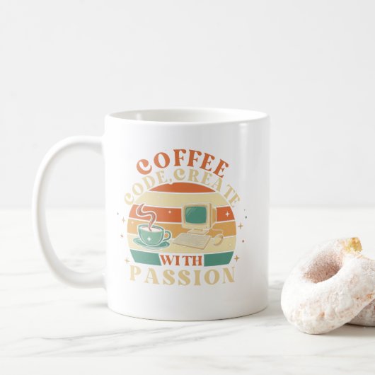 Retro Coffee Code Create Passion Programmer Mug (Avec donut)