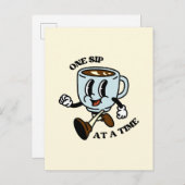 Retro Coffee Cup Slogan Briefkaart (Voorkant / Achterkant)