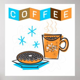 Retro Coffee en Donut Poster