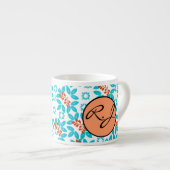 Retro Color Leaf Pattern Monogramed Espresso Kop (Voorkant rechts)