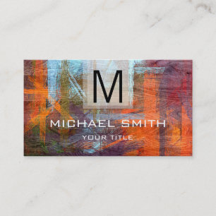Retro Color Modern Wood Graan Monogram Visitekaartje