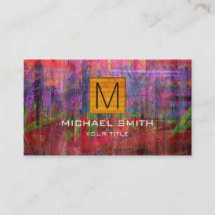 Retro Color Wood Elegant Monogram #18 Visitekaartje