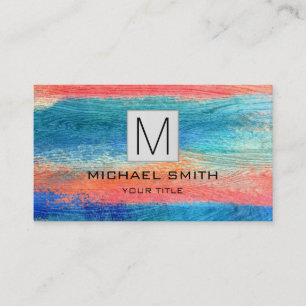 Retro Color Wood Elegant Monogram #9 Visitekaartje