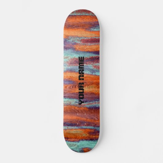 Retro Color Wood Grain Monogram Skateboard (Voorkant)
