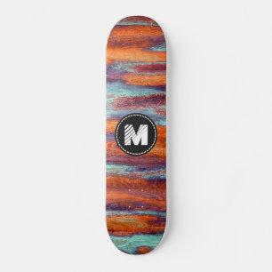 Retro Color Wood Grain Textiemonogram #2 Skateboard