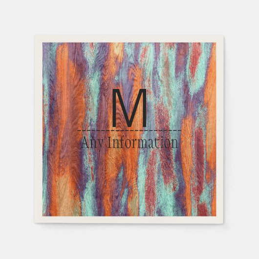 Retro Color Wood Grain Textiemonogram Servet (Voorkant)