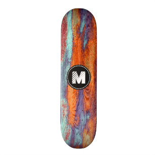 Retro Color Wood Grain Textiemonogram Skateboard