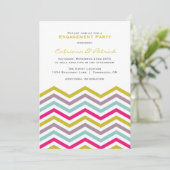 Retro coloré Chevron Engagement Party Invitation (Debout devant)