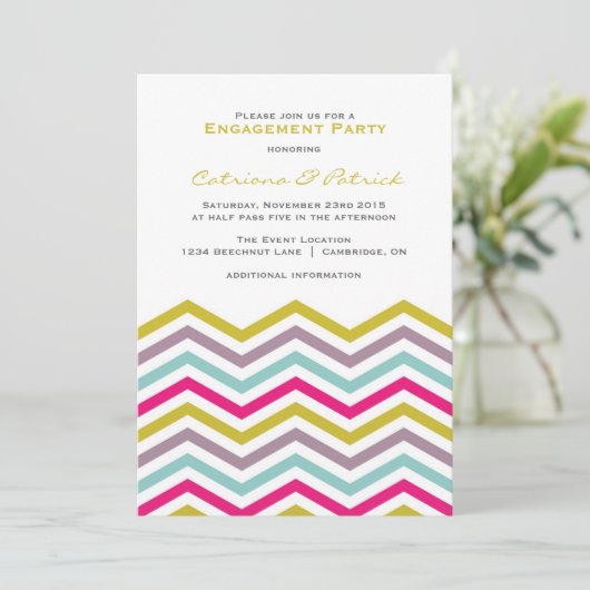 Retro coloré Chevron Engagement Party Invitation (Debout devant)