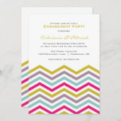 Retro coloré Chevron Engagement Party Invitation (Devant / Derrière)