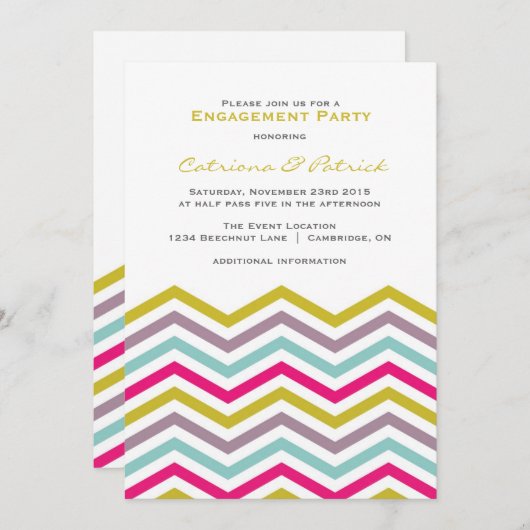 Retro coloré Chevron Engagement Party Invitation (Devant / Derrière)