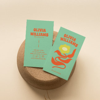 Retro Colorful bold Boho Groovy Floral Trendy Visitekaartje