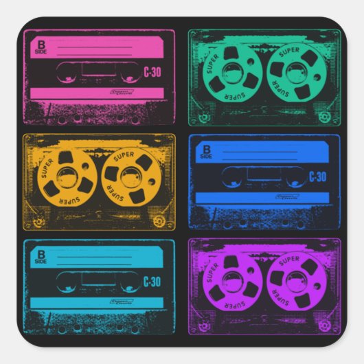 Retro Colorful Cassettebandjes Vierkante Sticker (Voorkant)