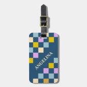 Retro Colorful Checkered Geometric Custom Name Bagagelabel (Voorkant verticaal)