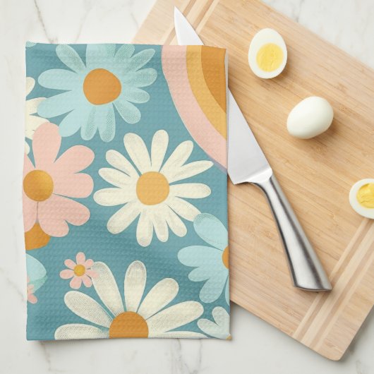 Retro Colorful Daisy's And Rainbows  Theedoek (Quarter Fold)