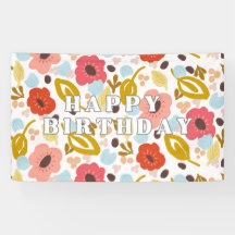 Retro Colorful Floral Folk Art Happy Birthday Bann