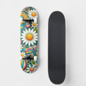 Retro Colorful Hippie Flowers Unisex Skateboard (Recto)