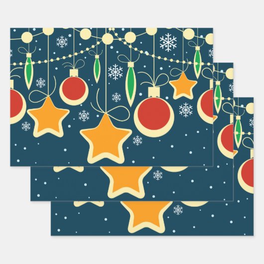 Retro Colorful Kerstversierontwerp Inpakpapier Vel (Set)