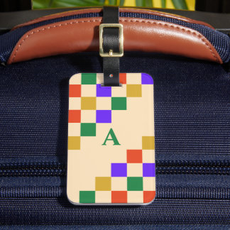 Retro Colorful Squares Geometric Monogram Bagagelabel
