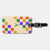 Retro Colorful Squares Geometric Monogram Bagagelabel (Voorkant horizontaal)