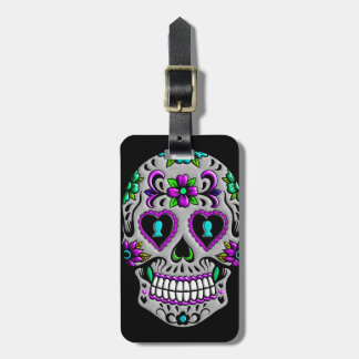 Retro Colorful Sugar Skull Bagagelabel