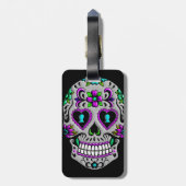 Retro Colorful Sugar Skull Bagagelabel (Achterkant verticaal)